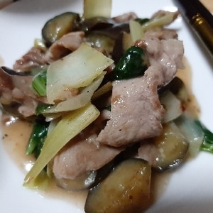 チンゲン菜となすと豚肉の中華炒め